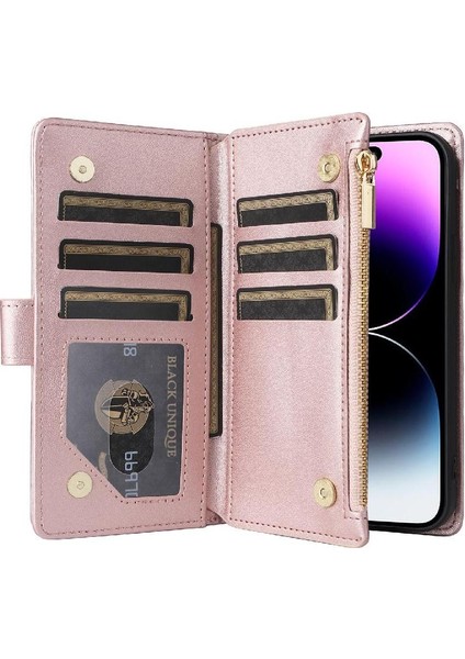 IPhone 14 Için Flip Case Pro Max Darbeye Cüzdan Kayış Kart Yuvaları (Yurt Dışından)