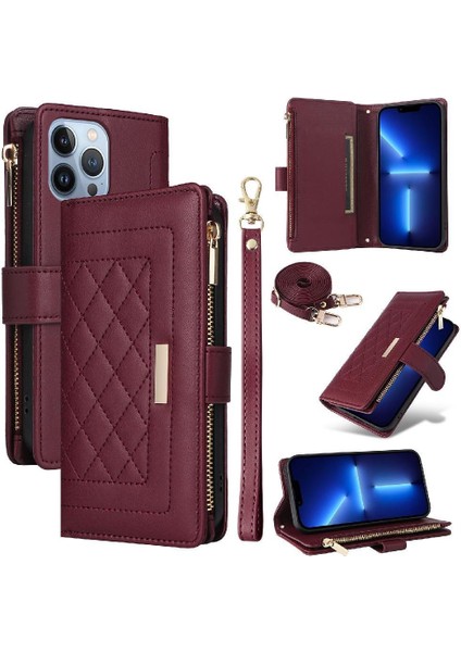 IPhone 13 Için Flip Case Pro Max Kayış Kart Yuvaları Cüzdan Darbeye (Yurt Dışından)