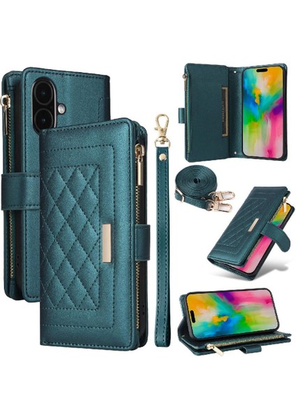 IPhone 16 Için Flip Case Artı Darbeye Cüzdan Kart Yuvaları Kayış (Yurt Dışından)