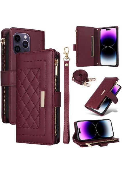 IPhone 14 Için Flip Case Pro Max Darbeye Cüzdan Kayış Kart Yuvaları (Yurt Dışından)