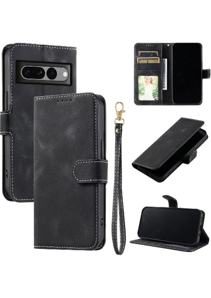Google Piksel 7 Pro Bilek Kayışı Kickstand Pu Deri Manyetik Için Flip Case (Yurt Dışından)