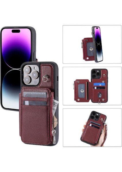 Cüzdan Kılıf IPhone 13 Için Pro Max Pu Deri Kickstand Flip Folio Kılıf 3 (Yurt Dışından)