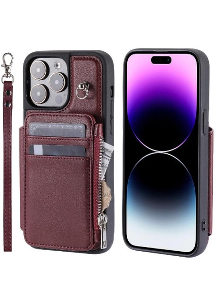 Cüzdan Kılıf IPhone 13 Için Pro Max Pu Deri Kickstand Flip Folio Kılıf 3 (Yurt Dışından)
