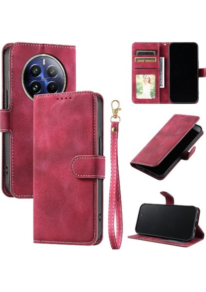Realme 12 Pro 5g Için Flip Case Manyetik Cüzdan Kart Yuvaları Bilek Kayışı Pu (Yurt Dışından)