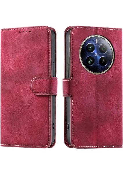 Realme 12 Pro 5g Için Flip Case Manyetik Cüzdan Kart Yuvaları Bilek Kayışı Pu (Yurt Dışından)