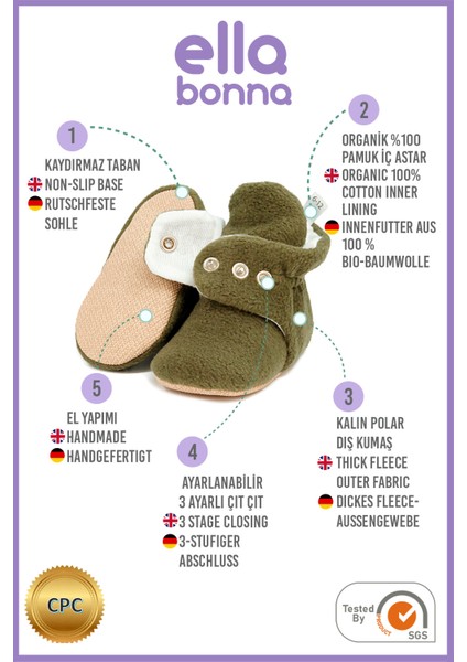 Polar Bebek Pandufu, Kaydırmaz Taban, Ev Botu, Kreş Ayakkabısı Patik, Haki modelleri