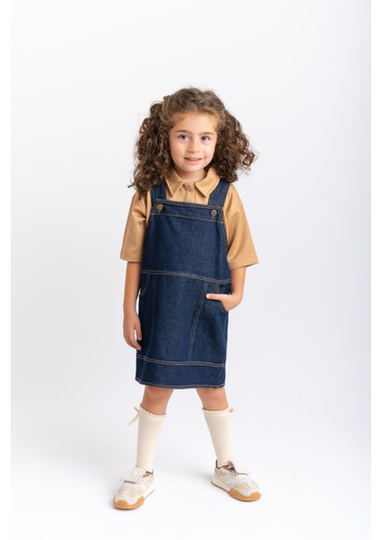 Yan Cepli Kot Jile Elbise Mavi