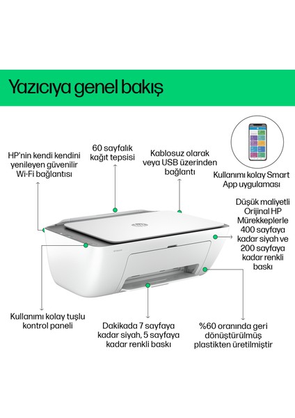 DeskJet Ink Advantage 2876 Kablosuz All-in-One Renkli Yazıcı, Fotokopi Makinesi, Tarayıcı, 6W7E6C