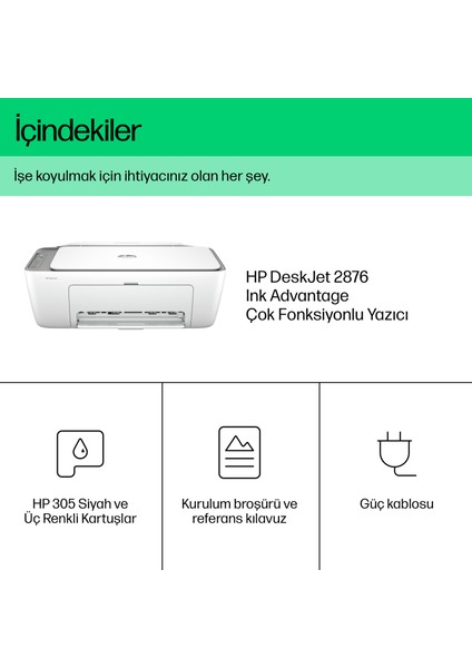 DeskJet Ink Advantage 2876 Kablosuz All-in-One Renkli Yazıcı, Fotokopi Makinesi, Tarayıcı, 6W7E6C