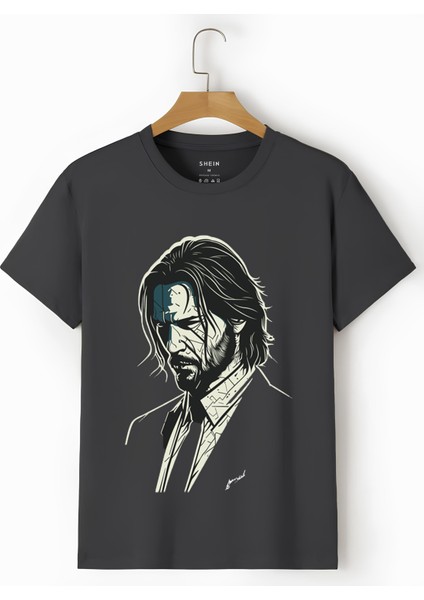 John Wick Baskılı %100 Pamuk Siyah Tişört
