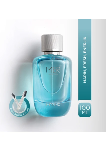 Mer EDP Erkek Parfüm 100ml | Marin ve Fresh | Deniz, Bergamot, Nilüfer, Paçuli, Sandal Ağacı