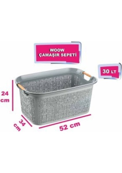 Plastik Woow Çamaşır Sepeti - Çamaşır Sepeti - Plastik Sepet 300 ml Gri 45 x 40 fırsatları