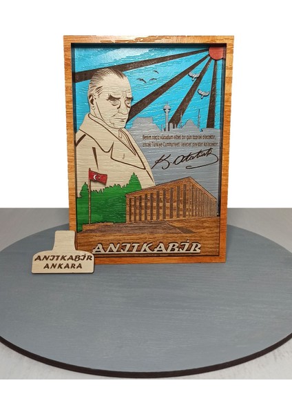 Atatürk ve Anıtkabir Ahşap Mdf Çok Katmanlı Dekoratif Tablo Ankara Tablosu