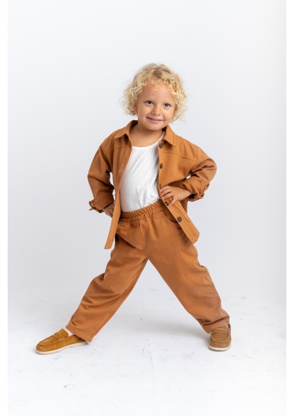 Oliven The Kid Unisex Gabardin Pantolon Taba