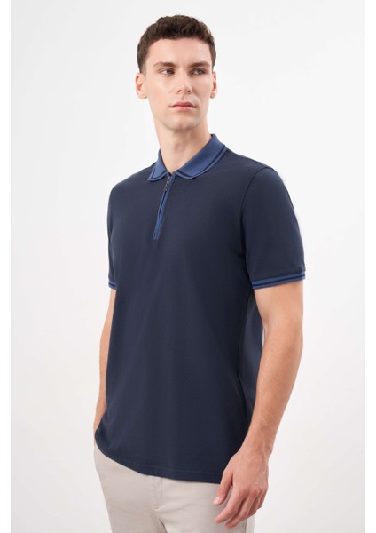 Erkek Lacivert Trend Polo Yaka Dynamic Fit T-Shirt modelleri
