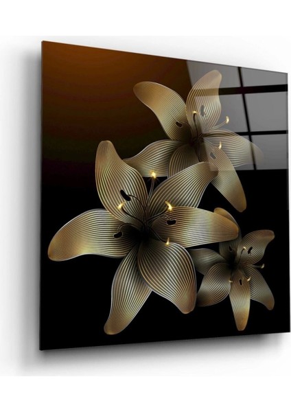 Teknoo- Gold Çiçekler Cam Tablo