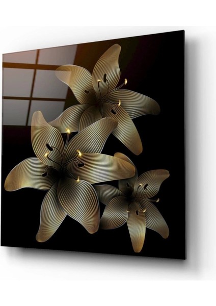 Teknoo- Gold Çiçekler Cam Tablo fiyatları