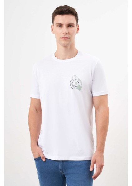 Erkek Beyaz Trend Süprem Baskılı Bisiklet Yaka Dynamic Fit T-Shirt