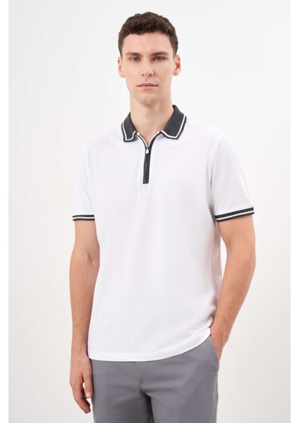 Erkek Beyaz Trend Polo Yaka Dynamic Fit T-Shirt