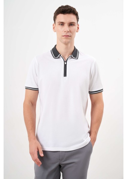 Erkek Beyaz Trend Polo Yaka Dynamic Fit T-Shirt modelleri