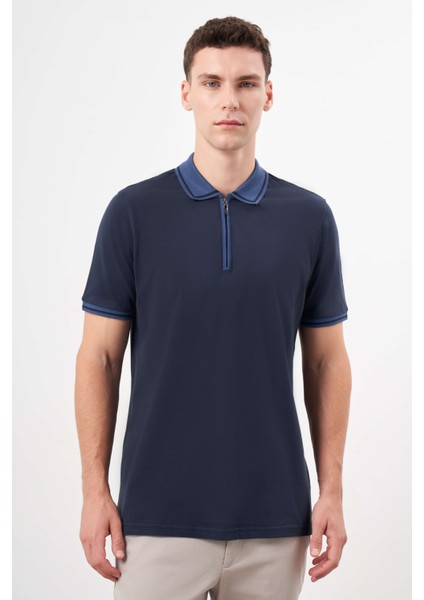 Erkek Lacivert Trend Polo Yaka Dynamic Fit T-Shirt