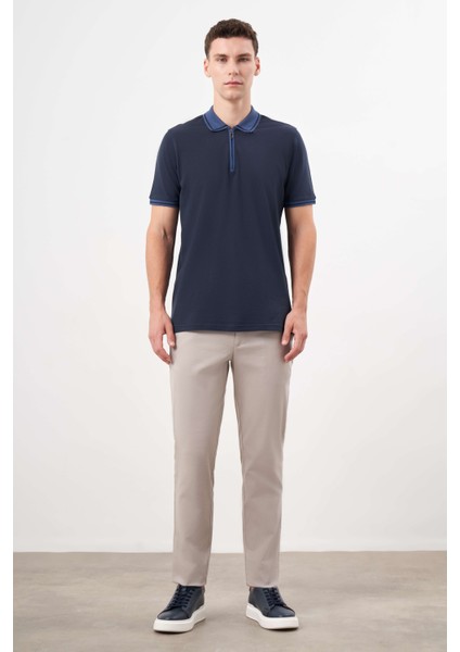 Erkek Lacivert Trend Polo Yaka Dynamic Fit T-Shirt fırsatları