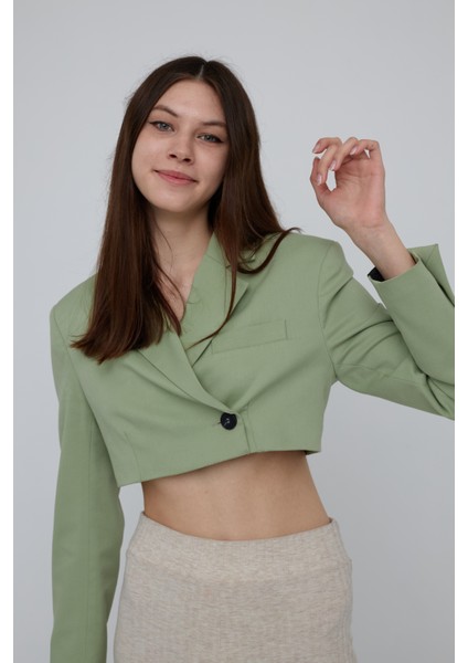 Mint Pens Detaylı Mini Crop Dokuma Ceket fiyatları
