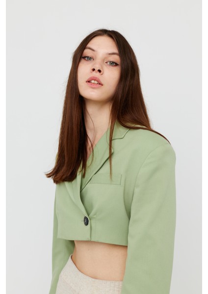 Mint Pens Detaylı Mini Crop Dokuma Ceket fırsatları