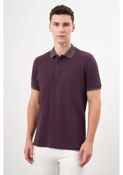 Erkek Mürdüm Trend Polo Yaka Dynamic Fit T-Shirt