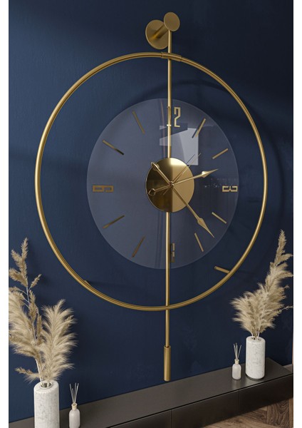 Orta Boy - Gold Luxry Şefaf Cam Quartz Mekanizmalı Metal Dekoratif Camlı Lüx Duvar Saati