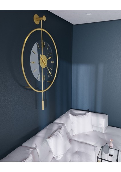 Orta Boy - Gold Luxry Şefaf Cam Quartz Mekanizmalı Metal Dekoratif Camlı Lüx Duvar Saati