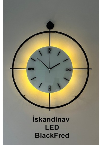 Blackfred (Pilli LED ) (Ortaboy) Iskandinav (Quartz Mekanizmali) - Metal Duvar Saati