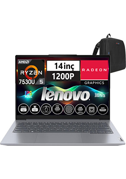 Thinkbook 14 G6 Abp Amd Ryzen5 7530U 32GB 4tb SSD 14" Wuxga IPS Freedos Taşınabilir Bilgisayar W21KJ0015TR12+ZETTAÇANTA