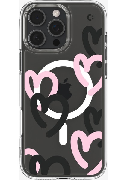 iPhone 16 Pro Max Kılıf Ultra Hybrid MagFit MagSafe özellikli Hearts Black Pink - ACS08272