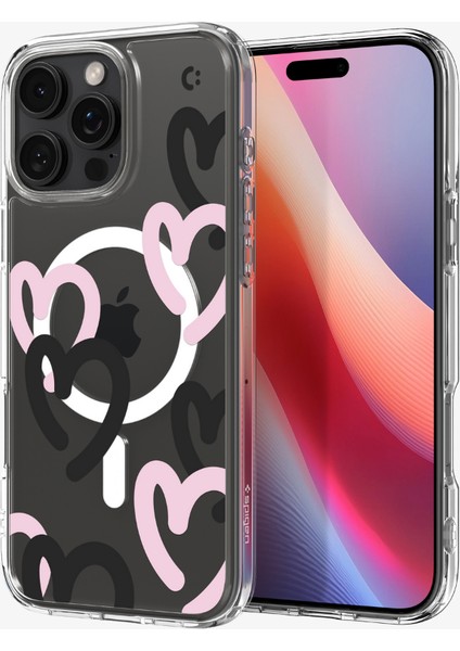 iPhone 16 Pro Max Kılıf Ultra Hybrid MagFit MagSafe özellikli Hearts Black Pink - ACS08272