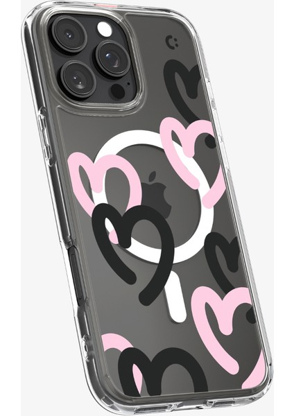 iPhone 16 Pro Max Kılıf Ultra Hybrid MagFit MagSafe özellikli Hearts Black Pink - ACS08272