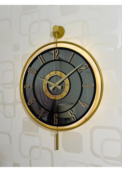 Işıklı gerçek cam duvar saati, modern tasarım, altın, füme ve siyah renk seçenekleri