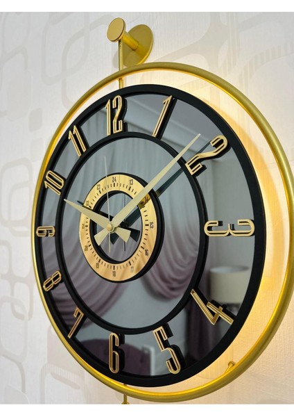 Işıklı gerçek cam duvar saati, modern tasarım, altın, füme ve siyah renk seçenekleri modelleri
