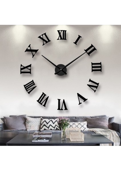 Time Collection 3D Roma Rakamlı Duvar Saati (Siyah)