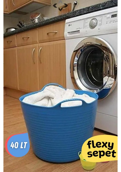 Mavi Flexy Esnek Oyuncak Sepeti - Çamaşır Sepeti - Düzenleyici 40 Lt Kırmızı-Mavi 50 x 70 20-49 L P