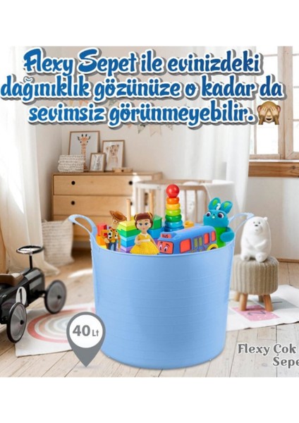 Mavi Flexy Esnek Oyuncak Sepeti - Çamaşır Sepeti - Düzenleyici 40 Lt Kırmızı-Mavi 50 x 70 20-49 L P