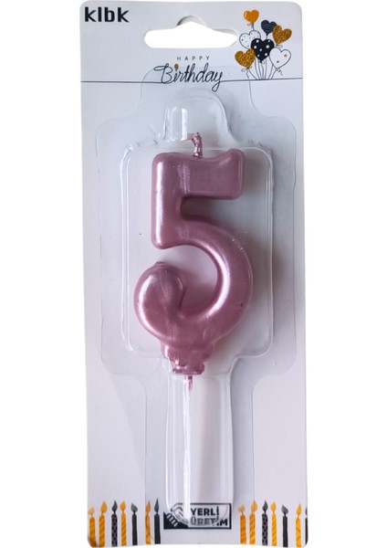 5 Yaş Büyük Boy (7 Cm) 5 Rakam Lüks Pasta Mum Pembe