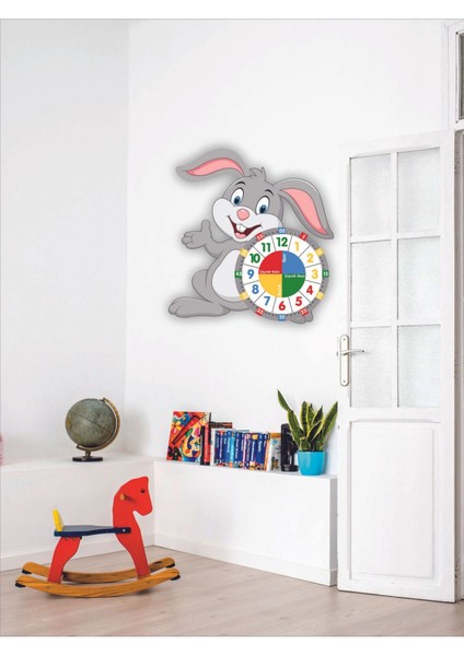 Sevimli Bunny Tavşan Ahşap Çocuk Odası Duvar Saati, Sessiz Mekanizma, Şık ve Geometrik Tasarım fiyatları