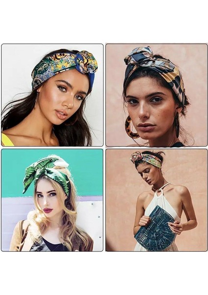 Turuncu Papatya Desenli Afrika Telli Bandana