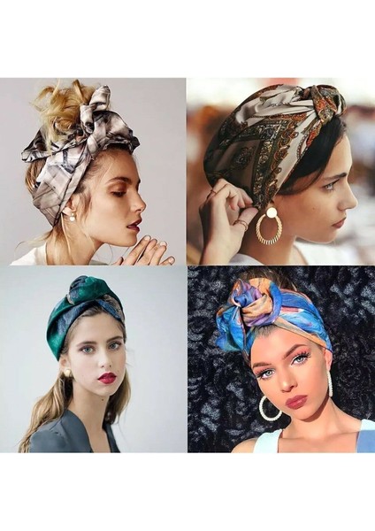 Turuncu Papatya Desenli Afrika Telli Bandana