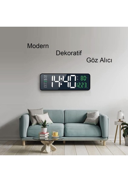 Kumandalı Hd LED Ekranlı 39X13 cm Dijital Masa Duvar Saati Elektronik Saat Sıcaklık Tarih fiyatları