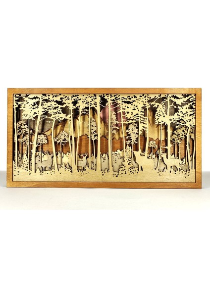 Orman ve Geyik Temalı Ahşap Mdf Çok Katmanlı Dekoratif Tablo