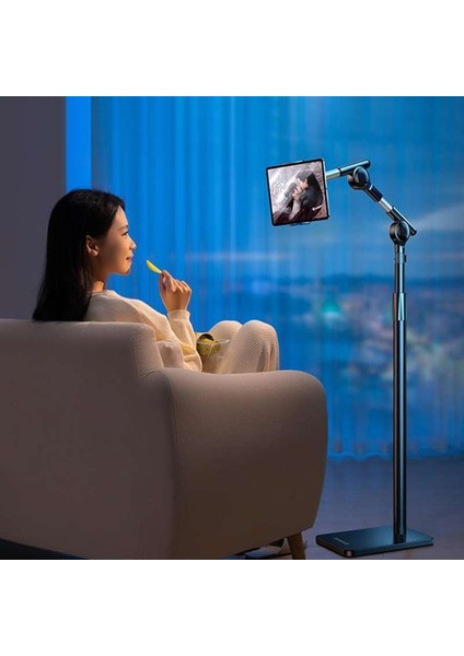 Profesyonel 12.9 Inçe Kadar Uyumlu Tablet Tutucu Yüksekliği Ayarlanabilir 360 Derece Dönebilen Kol ve Stant Olan Metal Taban Alüminyum Gövde 140CM Siyah Renk LD052