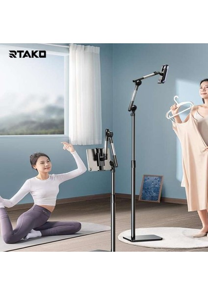 Profesyonel 12.9 Inçe Kadar Uyumlu Tablet Tutucu Yüksekliği Ayarlanabilir 360 Derece Dönebilen Kol ve Stant Olan Metal Taban Alüminyum Gövde 140CM Siyah Renk LD052