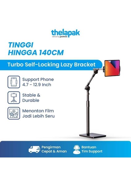 Profesyonel 12.9 Inçe Kadar Uyumlu Tablet Tutucu Yüksekliği Ayarlanabilir 360 Derece Dönebilen Kol ve Stant Olan Metal Taban Alüminyum Gövde 140CM Siyah Renk LD052